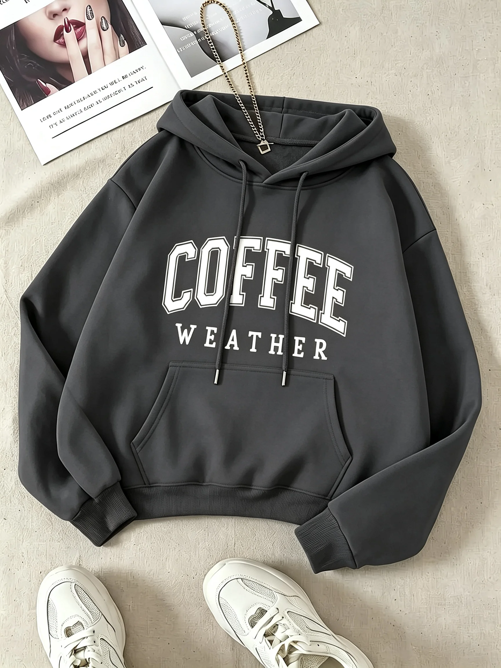 Lady, letter, print pattern, fashionable, round hoodie, long-sleeved hooded shirt winter clothes women sweatshirt hoodie
