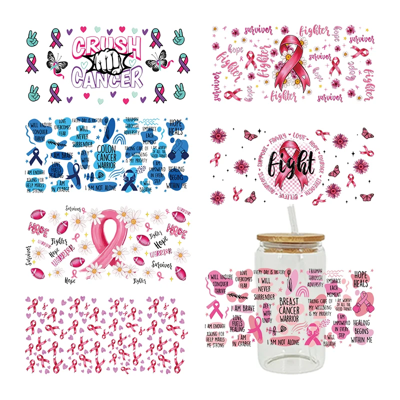 Caring For Breast Cancer Theme 3D UV DTF Transfer Sticker For The 16oz Libbey Glasses Wraps Bottles Cup Sticker D15909