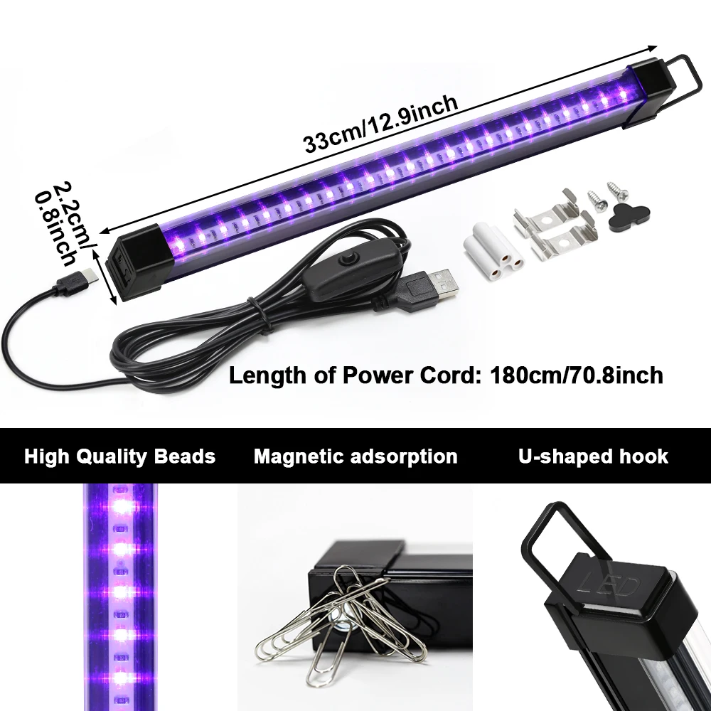 Lampa UV LED Żelowa T8 395-405nm Światło Czarne LED 5V Wtyczka USB Światło Ultrafioletowe LED Sceniczne Czarne Światło UV LED Części do Lamp do Paznokci Grow