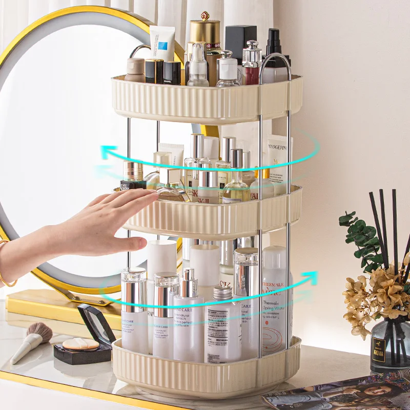 2/3 Layers Light Luxury Makeup Organizer 360° Rotating Desktop Cosmetic Storage Shelf Bathroom Organizer Skincare Rack