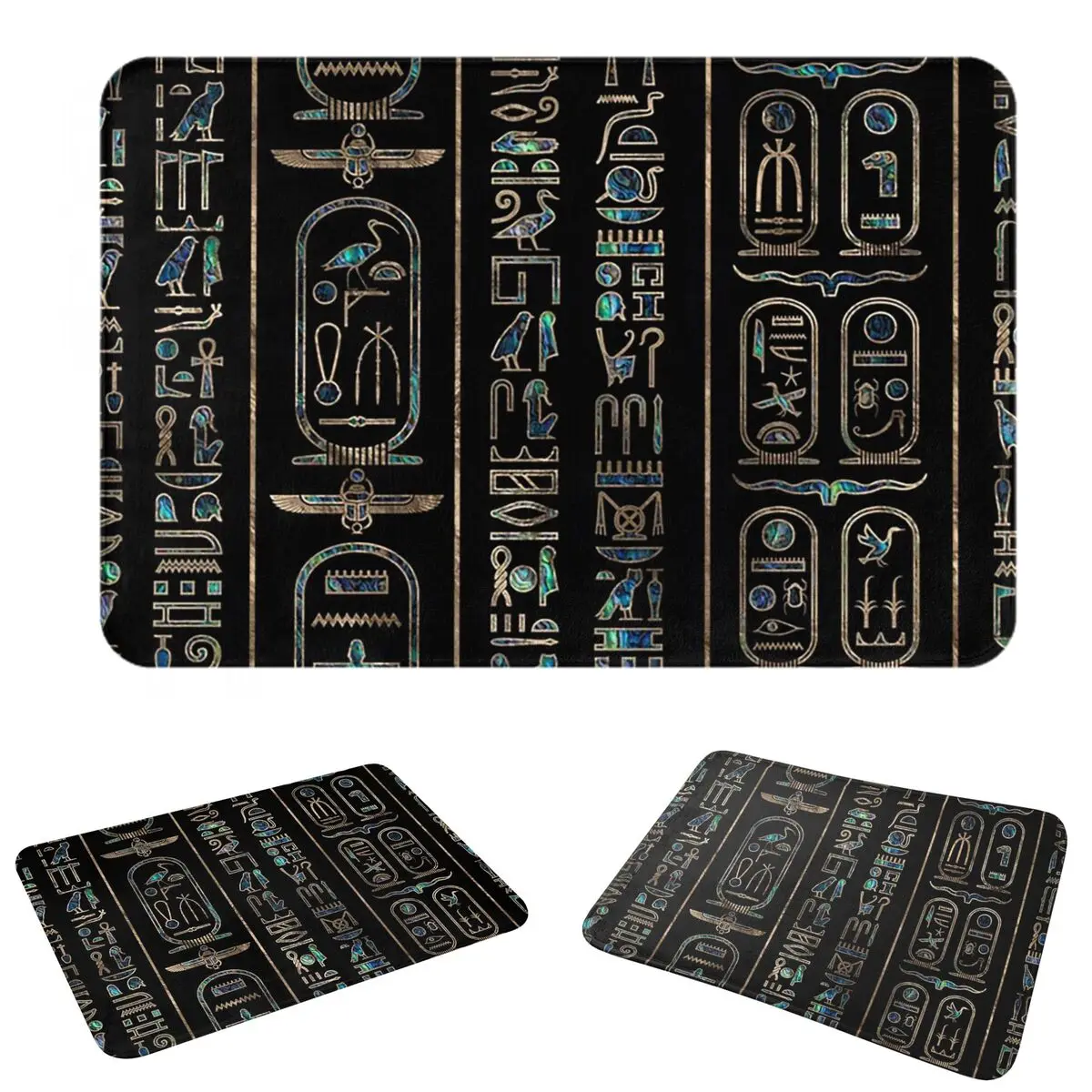 Egyptian Hieroglyphs Gold Abalone Doormat Water oil proof Carpet Rug Kitchen Entrance Home Floor Mat for Living room Footpad Mat