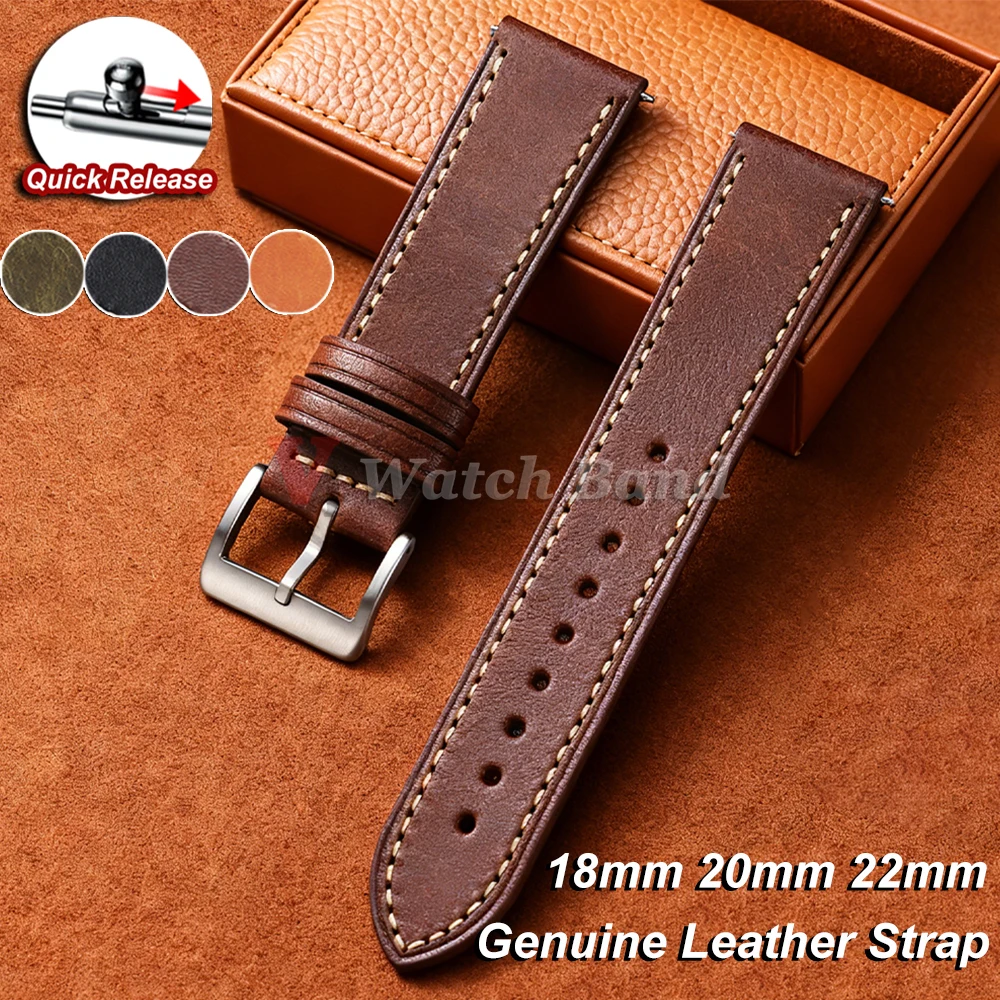 Universal Oil Wax Genuine Leather Watchband 22MM 20MM 18MM for Men Strap for Samsung for Seiko for Omega Watch Vintage Soft Band