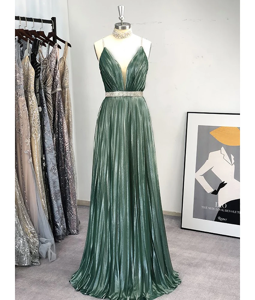 Customized Luxury Satin A-Line Spaghetti Straps Crystal Evening Dress Sexy Sweetheart Sleeveless Floor Length prom dresses