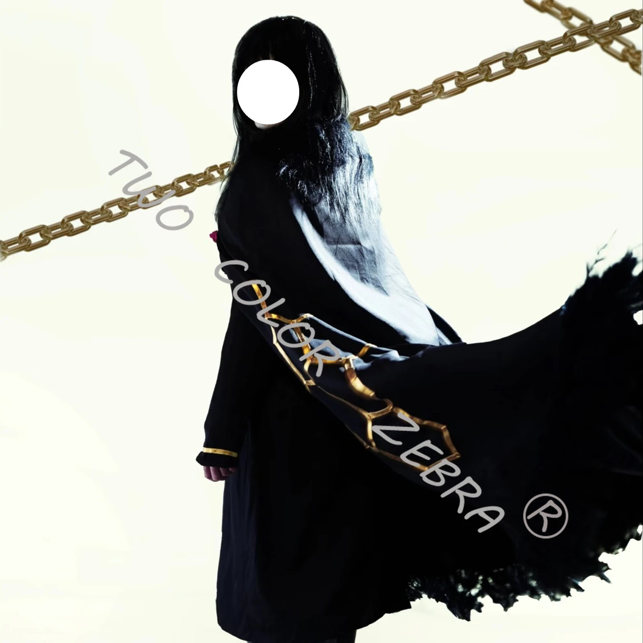 Library of Ruina Binah Cosplay Costume Black Fantasy Cloak with Fur Trim and Gold Geometric Medieval Cos Cape Wig Set Roleplay - view 5