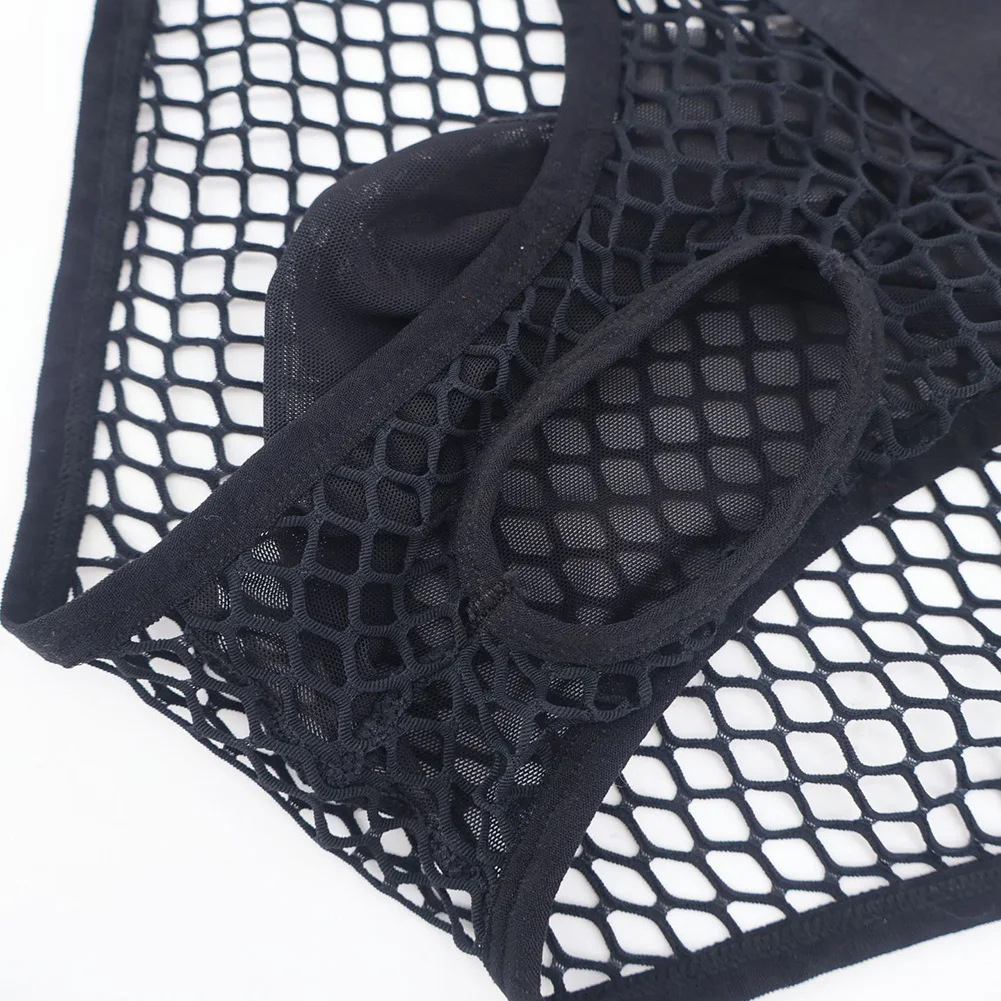 الرجال مثير جوفاء شبكة منتصف الارتفاع رقيقة موجز شبكة صيد السمك كبيرة الانتفاخ الحقيبة الملابس الداخلية للرجل الساخن السروال انظر من خلال الذكور مثير سراويل #6