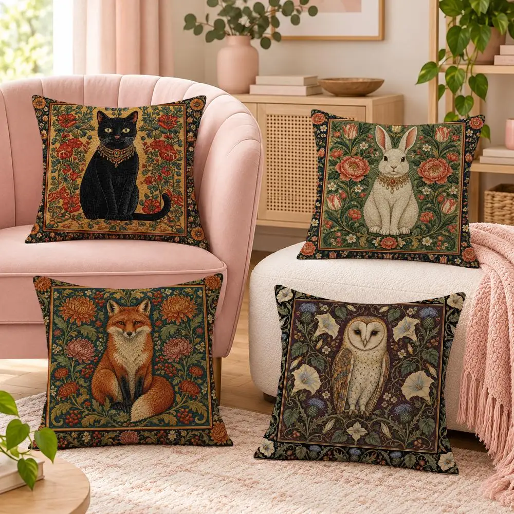 Vintage Animal Decor Cushion Cover Pillow Case Organic Short Plush Cushion Covers Washable Wrinkle-Resistant