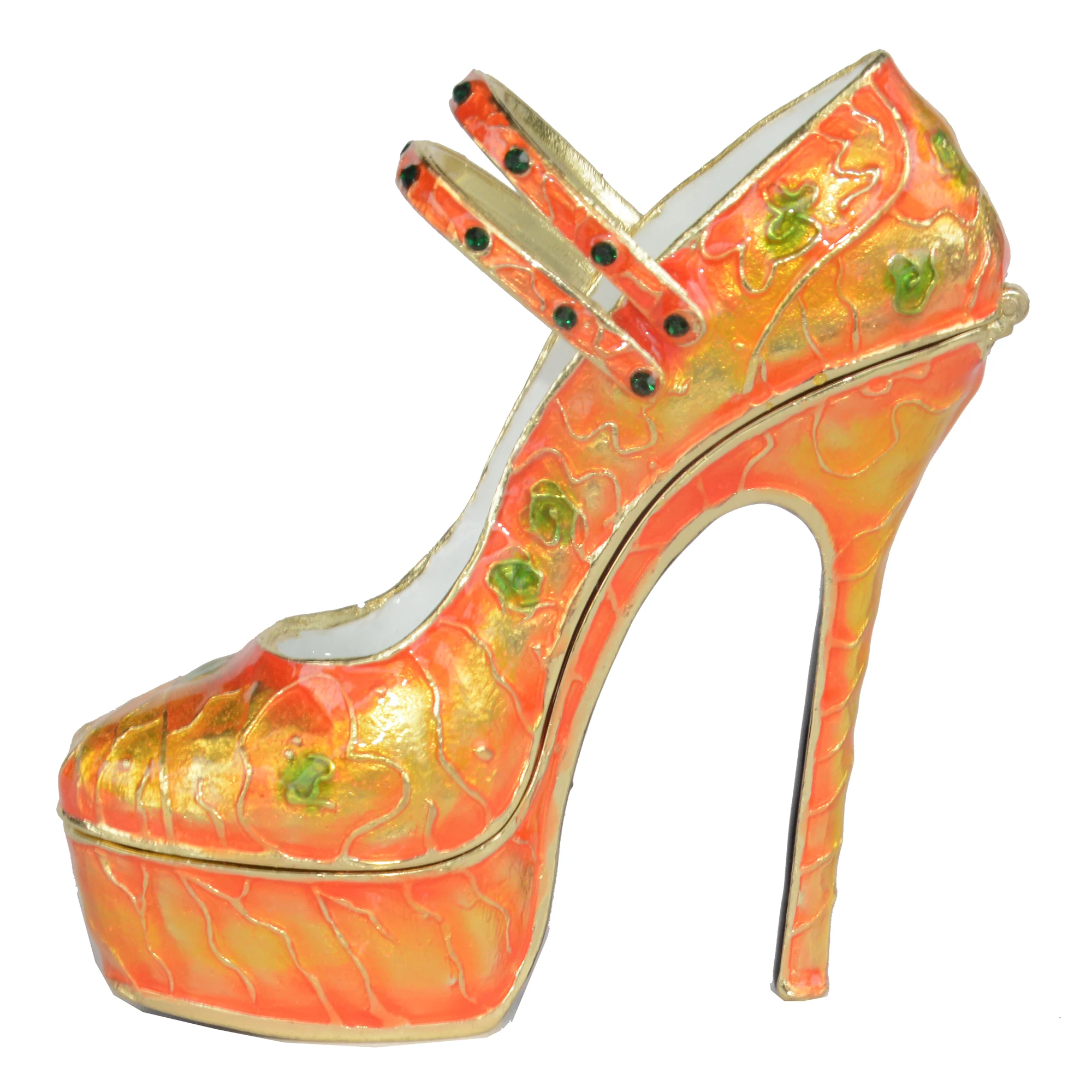 Ladies High Heel Shoe Collectible Enamel Trinket & Jewelry Box Crystals Bejeweled Metal Giftware