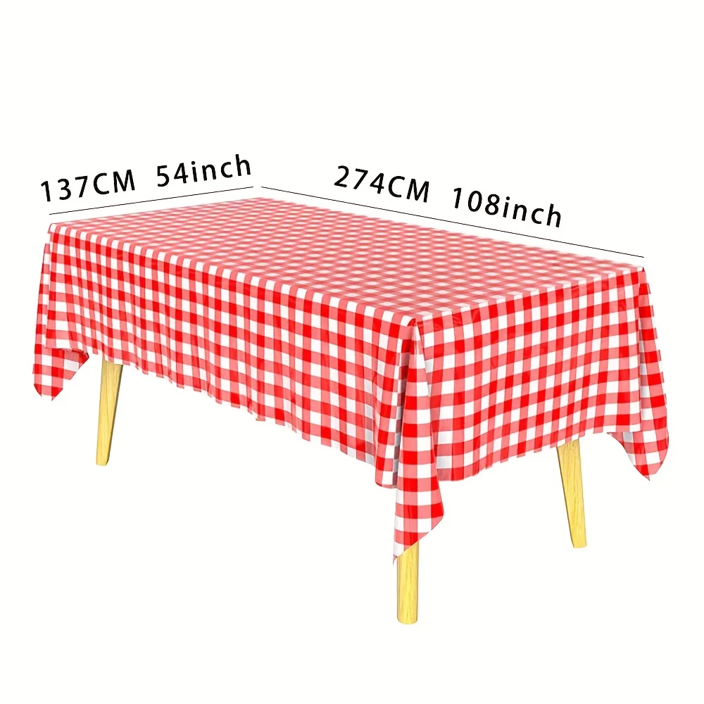 5pcs Red and White Checkered Party Tablecloths,wedding decorations,summer decoration,garden decor for outside,outdoor decor, 54x108 Inches, Indoor/Outdoor Celebration Decor, Suitable for Picnics, Valentine's Day, Weddings, Birthdays