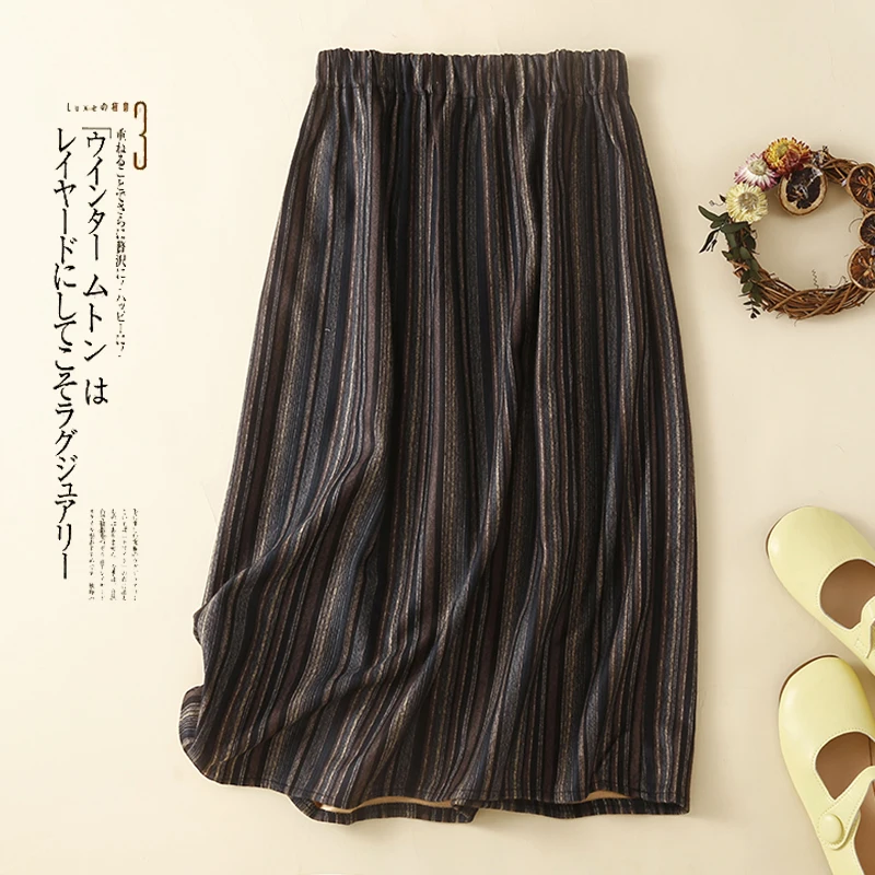 

High Waist A-Line Midi Skirt Women's Spring Autumn Plaid Wool Blend Pleated Slimming Drapey Commuter Sle f-length Skirt