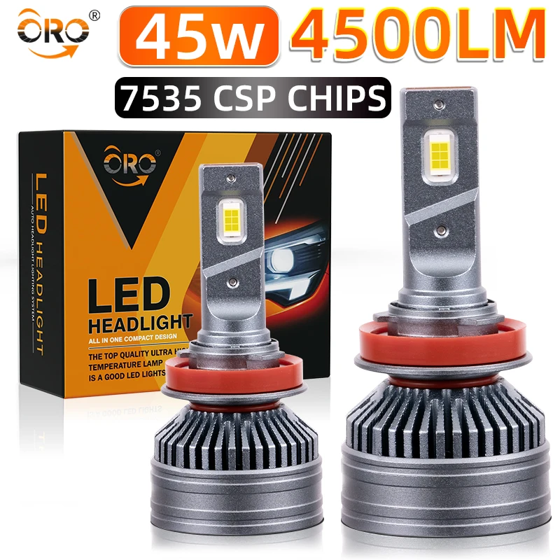 

ORO 45W LED Headlight Bulbs 4500LM 6500K White ECE Certified IP67 Waterproof Universal Fit for H1 H4 H7 H8 H13 Car Light Upgrade