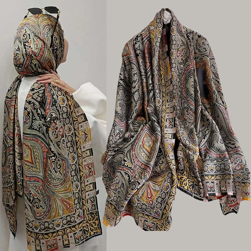 Damska apaszka szal w paisley miękki satynowy szal damski designerski szal plażowy bandana foulard szalik