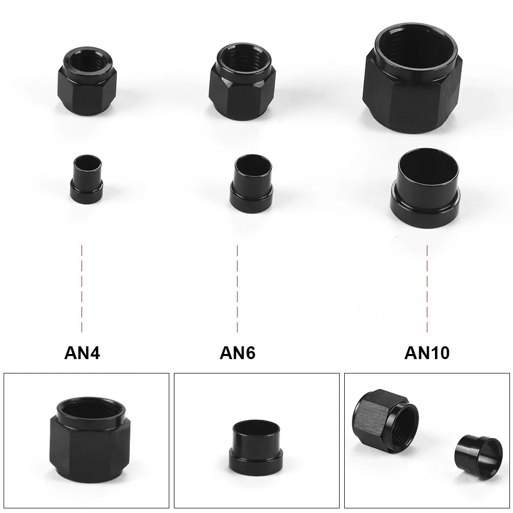 Sleeve Fitting Adapter and Hardline Tube Nut   for 4AN-1/4,AN6-3/8,AN10-5/8 Hard Line Aluminum Black