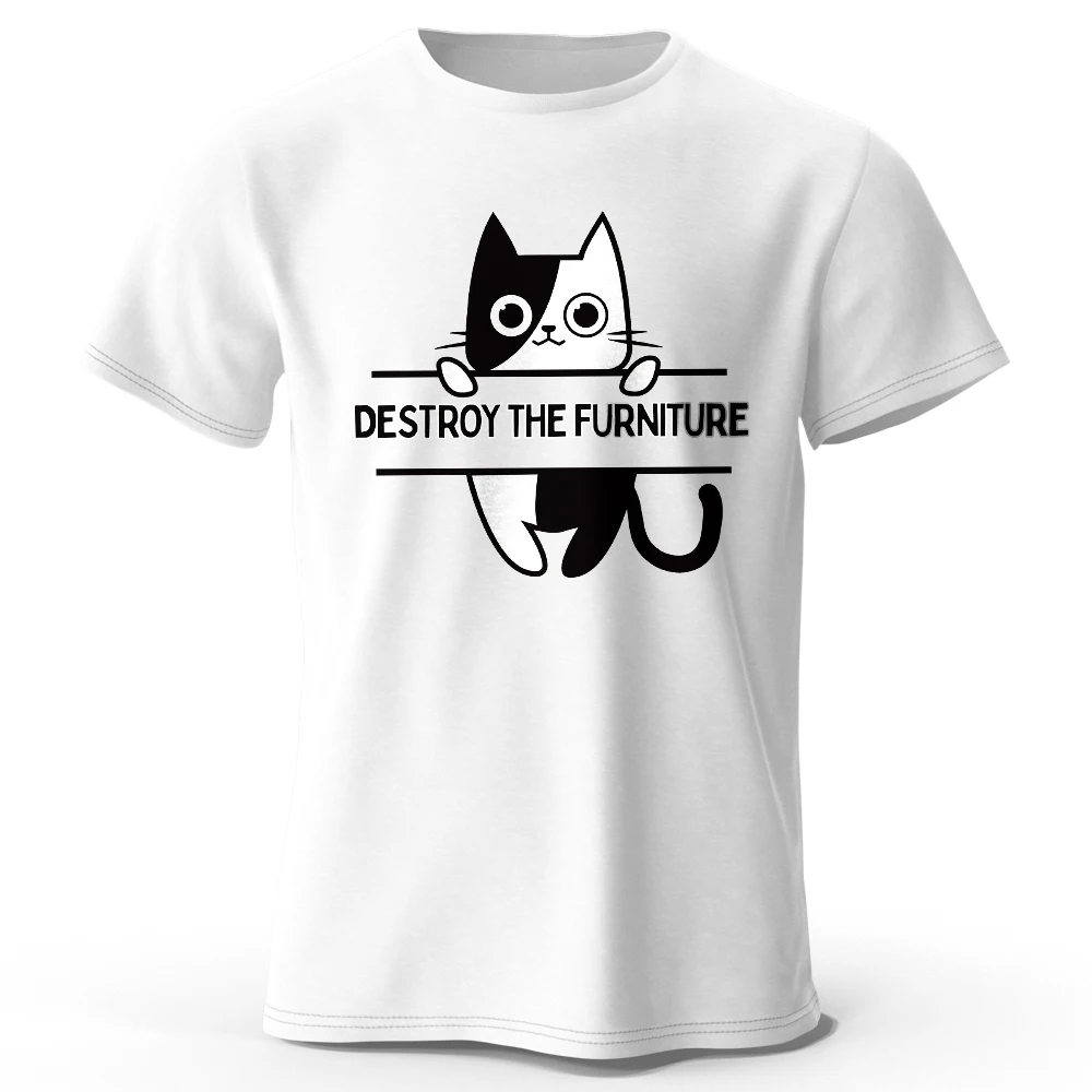 Destroy The Furniture Bedrucktes T-Shirt aus 100 % Baumwolle, übergroße chaotische Grafik-T-Shirts für Männer und Frauen, Sommer-Tops, Anarchy-Streetwear