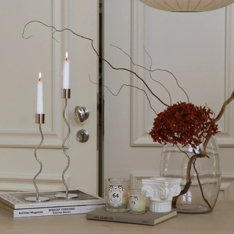 Stainless Steel Candlestick Vintage Decor Elegant Silver Twisted Candle Holder for Home Decoration Wedding Table Candlesticks
