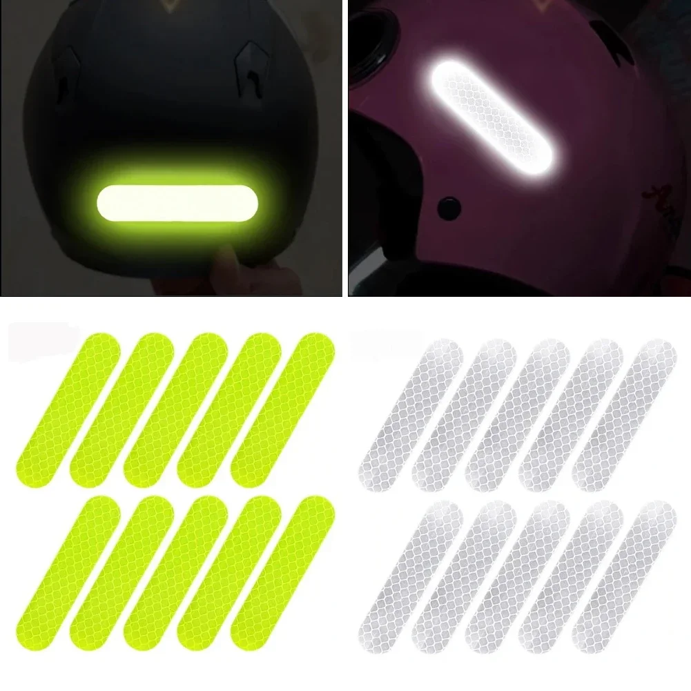 10Pcs Motorcycle Helmet Warning Reflective Stickers Night Safety Driving Decorative Strips Sticker Bicycle Moto Car Decals