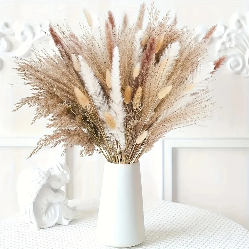 80Pieces Natural Dried Flowers Bouquet Home Decoration  Pampas Reeds Grass Rabbit Tails Bouquet Boho Home Arrangements view 4