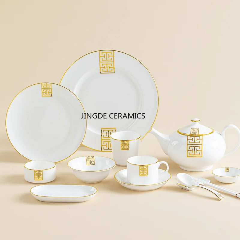 

1pc Golden Edged Bone China Tableware Spoon Chopsticks Bone Plate Toothpick Holder Rice Bowl Ashtray Restaurant Kitchen Utensils