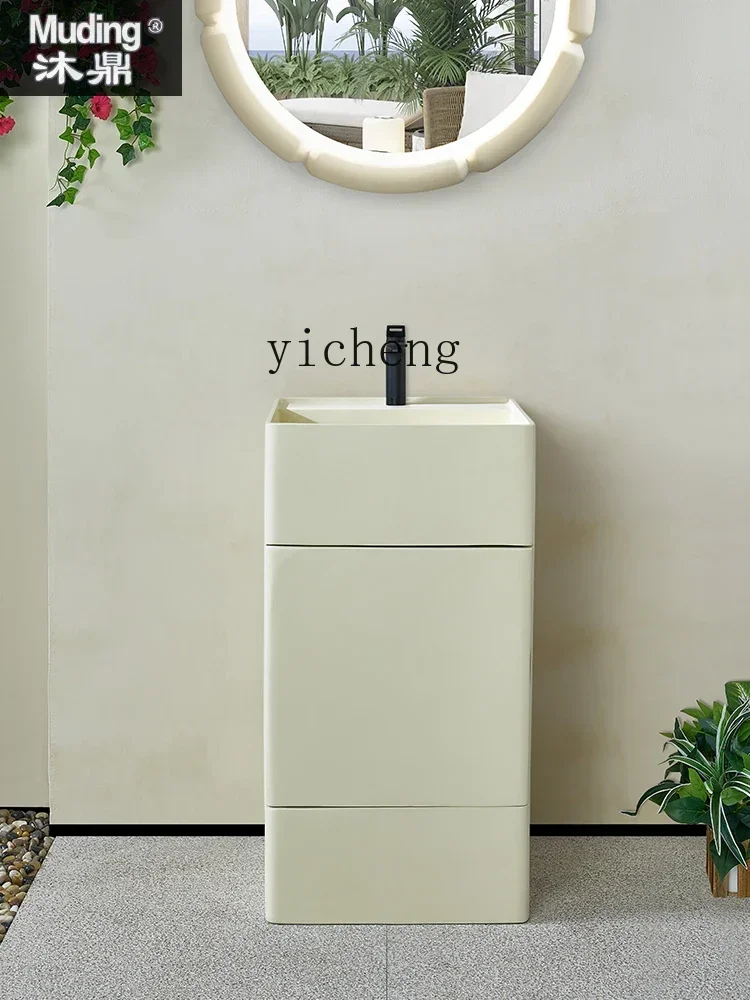 Artificial Stone Whole Washbin Wash Basin Cabinet Combination Storage Column Wash Basin Square Cream Style Bathroom Cabinet