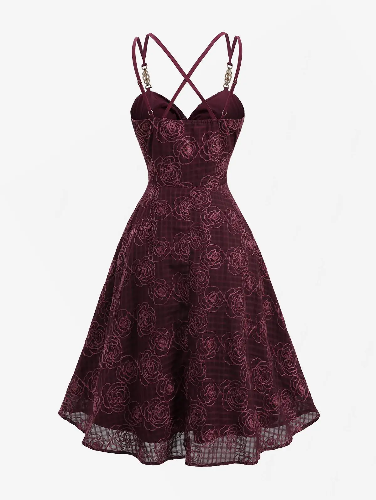 ชุดเดรสปาร์ตี้ฤดูร้อนปี 2026 ลายดอกกุหลาบแดง ปักลายตาราง ผ้าพันไขว้ ทรงเอไลน์ สายเดี่ยว ชุดลำลองสำหรับผู้หญิง