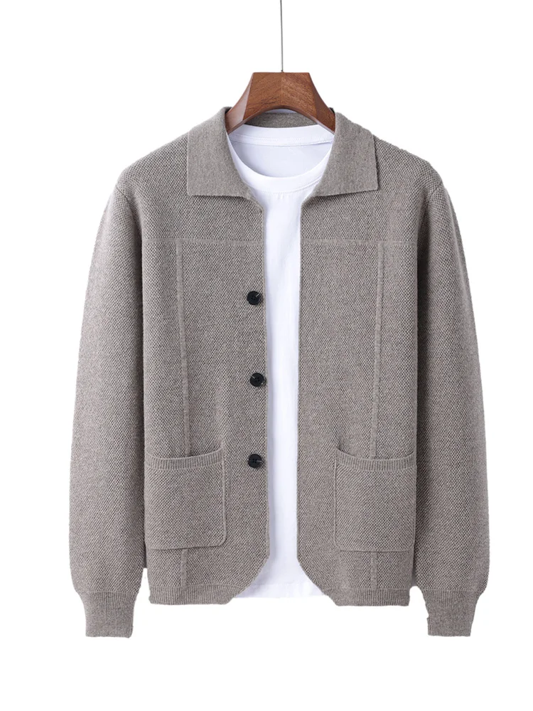 100% Merinowol Heren Revers Kraag Gebreid Vest Herfst Winter Dikker Effen Kleur Polo Hals Pak Shirt Kasjmier Jas trui