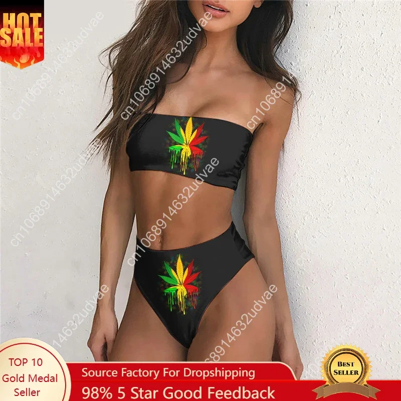 Swimming Suit for Women Fashion Reggae Weed Print Swimsuit 2024 Summer Bathing Suits Teen Girls Sexy Bikini Set 2pc Bikinis Sets