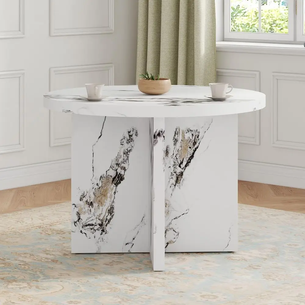 Round 42 Marble Dining Table for 4-6, Suitable for Kitchen, Dining Room, Restaurant, Home Office, Living Room
