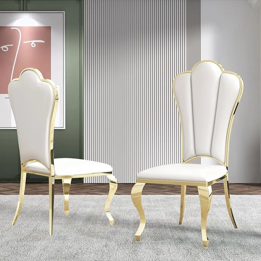 

Set of 2 PU Leather Dining Chairs,Modern Upholstered Armless Chairs Side Chair with Flower Shape Back Carving Design