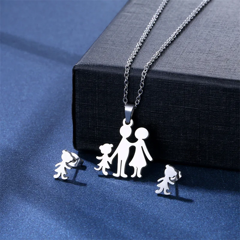 Stainless Steel Family Girls Boys Necklace Women Mama Kids Neckless Silver Color Necklaces Jewerly Gift collar familia TZ126