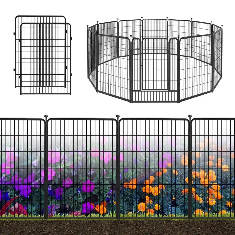 

Decorative Garden Fence Dog Playpen Garden Fences Metal 40 Inch Panels with Gate Folding Animal Barrier Border Landscape Edging