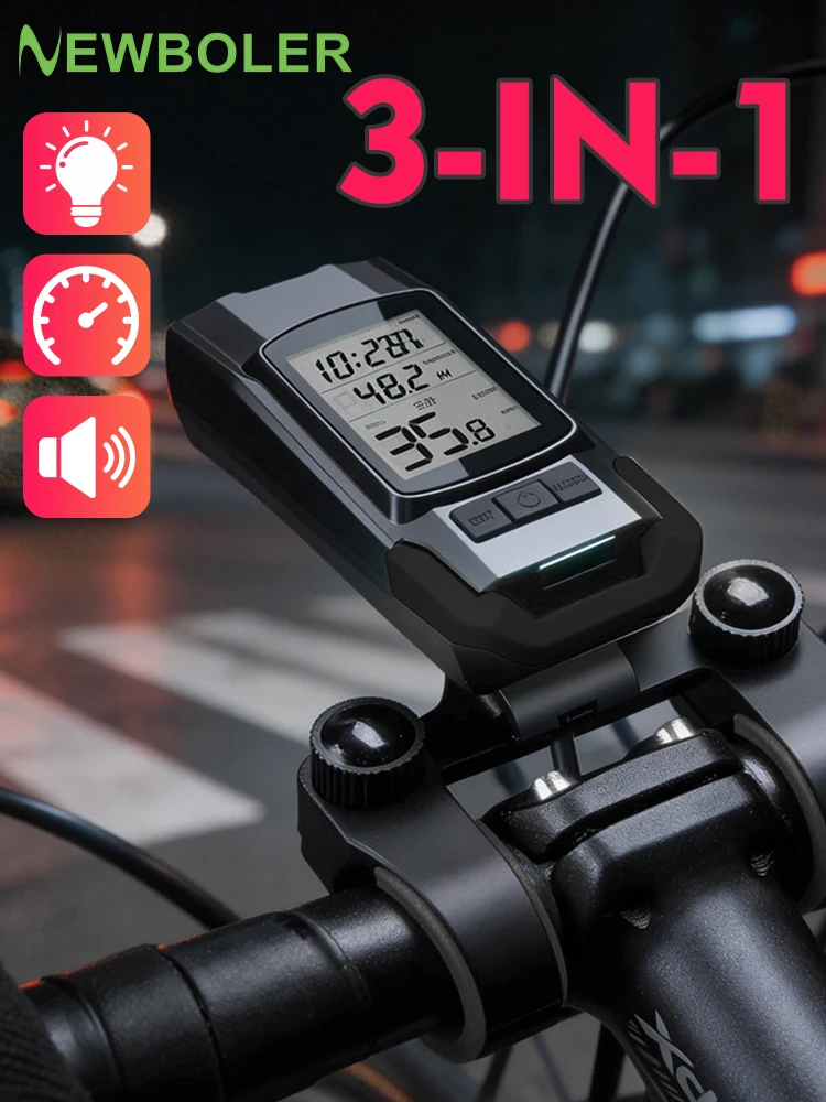 AliExpress NEWBOLER 4 Mode USB Bike Light Lamp Bicycle Computer 3 Mode Horn Flashlight Cycle Bike Speedometer Led Front Lights Cycling Headlight