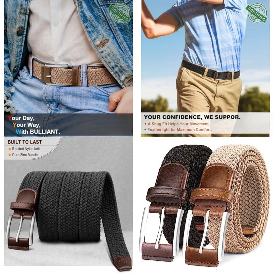 

Belt for Men 2Pack,Mens Gift Stretch Braided Web Belt Elastic for Casual Golf Jeans,1 3/8",30"-34"Waist Adjustable30"-34"Waist Adjustable