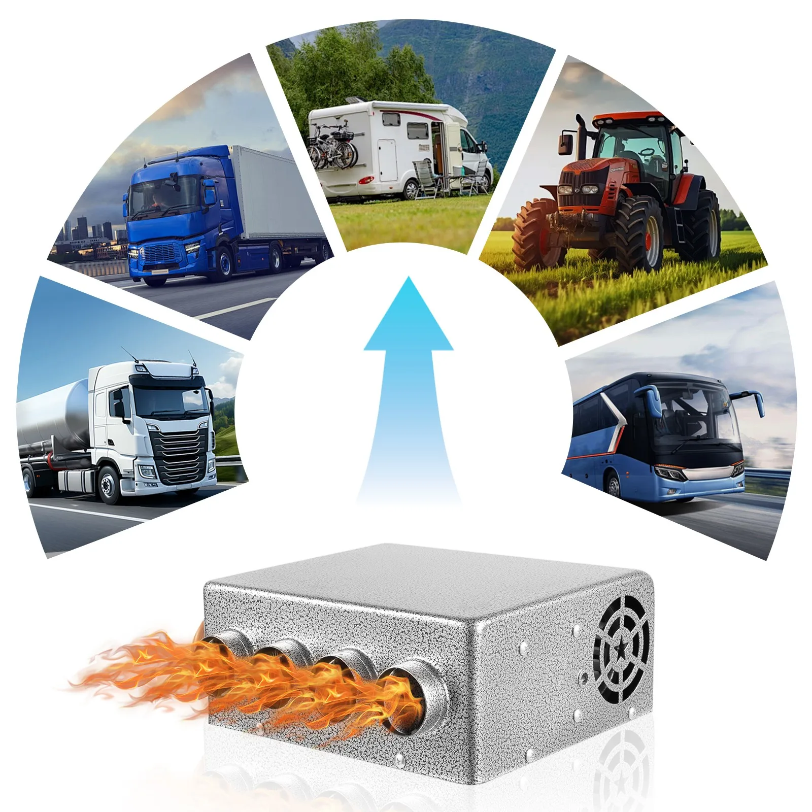 

12V Universal Underdash Auxiliary Heater with Speed Switch, 4 Ports Car Heater for Truck Minivan Excavator Harvester