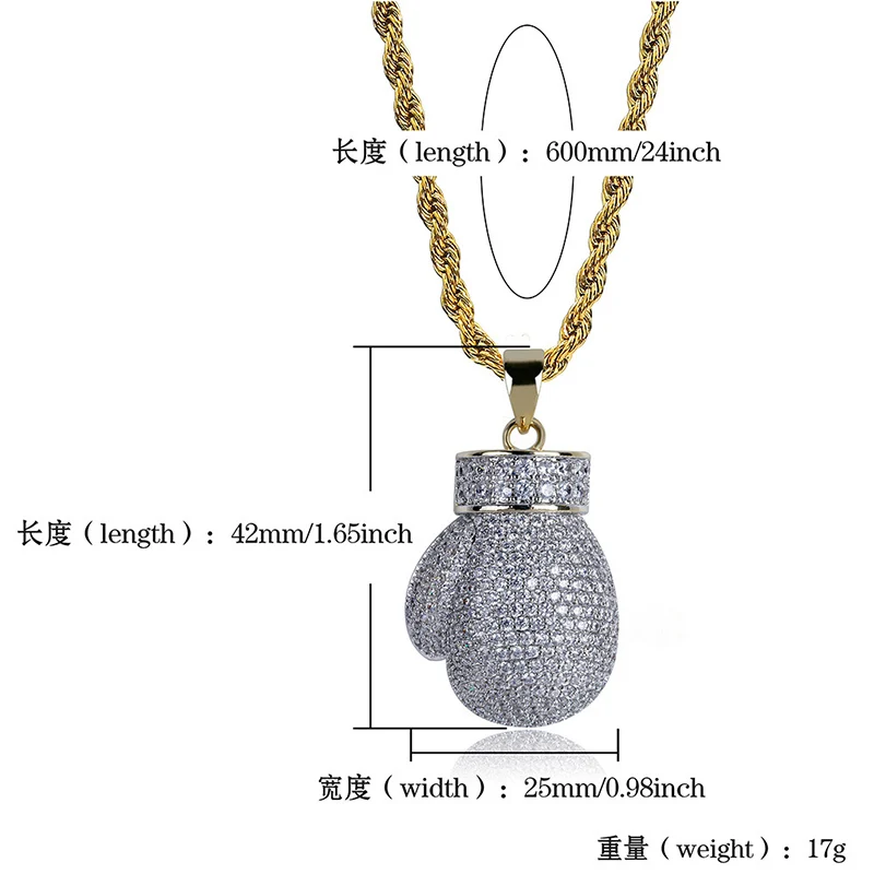 Hip Hop 3A+ CZ Stone Paved Bling Iced Out Boxing Glove Pendants Necklaces for Men Rapper Jewelry Gold Color Drop Shipping