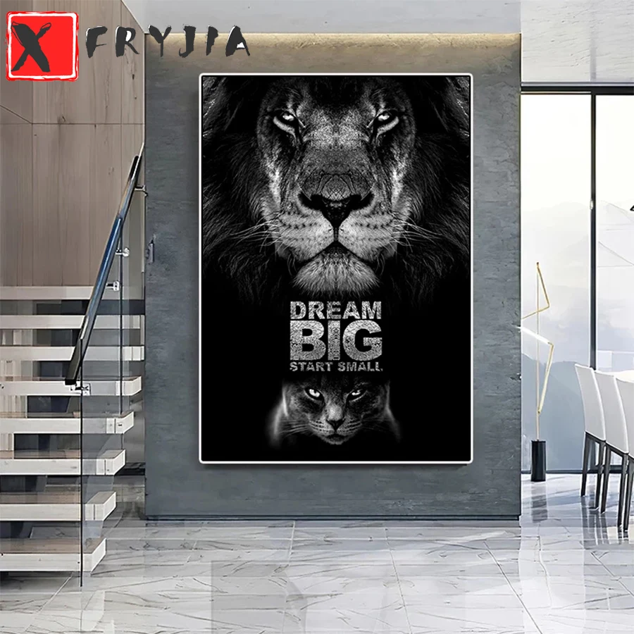 Diamond Painting modern Black Animal White Lion Motivational Text 5d Cross Stitch Diamond Embroidery Mosaic Gift Home Decor