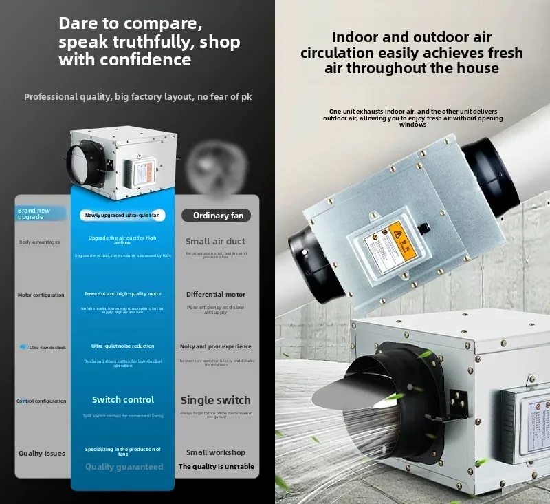 Commercial Silent Duct Fan Inline Ventilation Exhaust Air Purifier for Home Fresh Air System