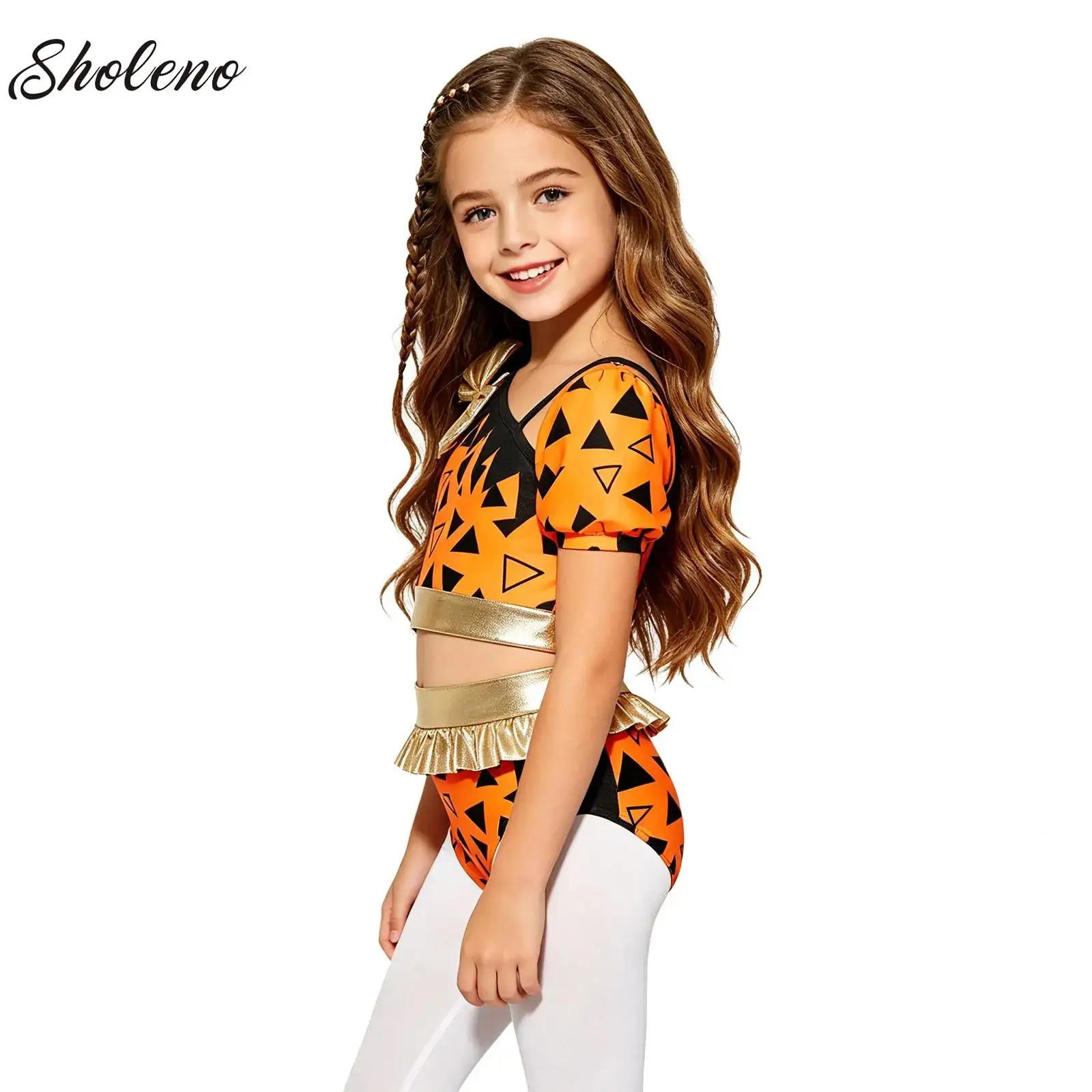 

Kid Girls Prehistoric Cave Costume 2 Pieces Gymnastics Jersey Leotards Unitard Chacha Ballet Dance Tutu Skirt Leopard Jumpsuit
