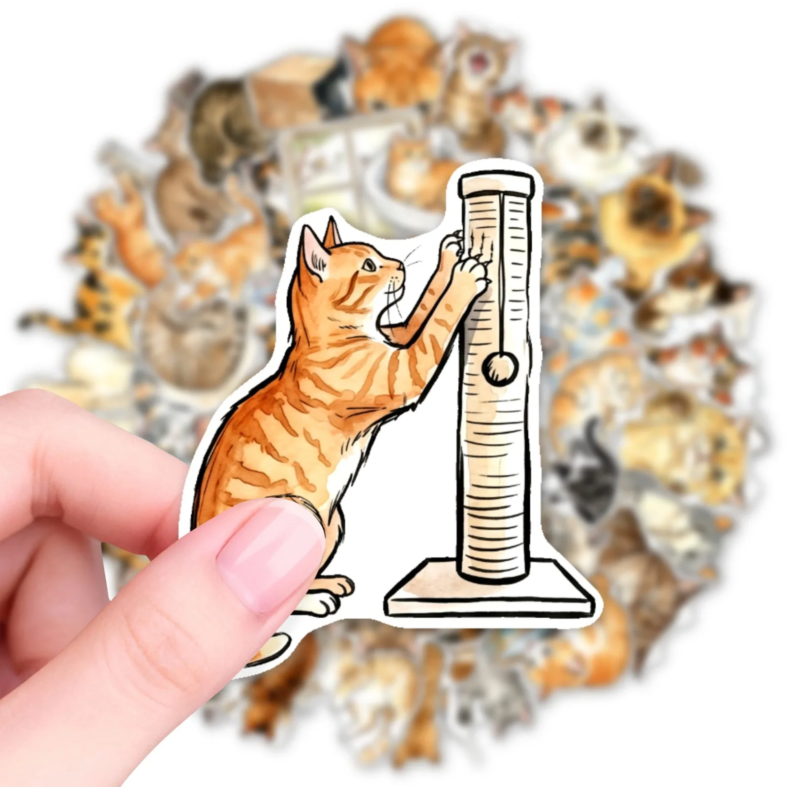 50-Pack Watercolor Cat Quirky Stickers Waterproof Decorative Decals for Notebooks Guitar Tablets Stationery Arts & Crafts