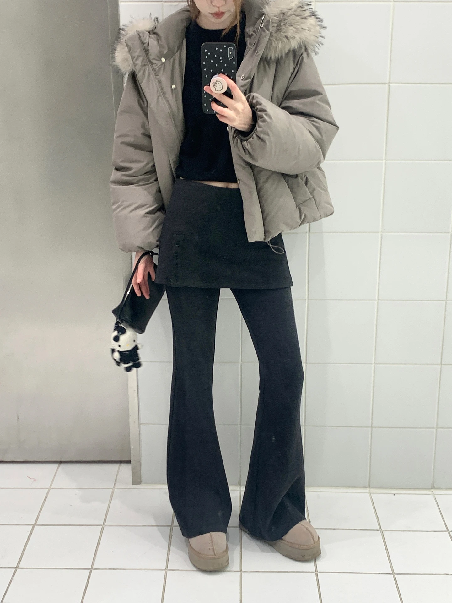 

Женские брюки-клеш с высокой талией и микро-расклешением, утепленные флисом, универсальные повседневные брюки, зимняя коллекция