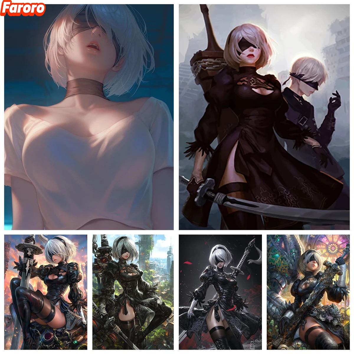 

NieR 2B 5D Diamond Painting Game Girl Poster DIY Mural Diamond Embroidery Living Room Decoration Friends Gift