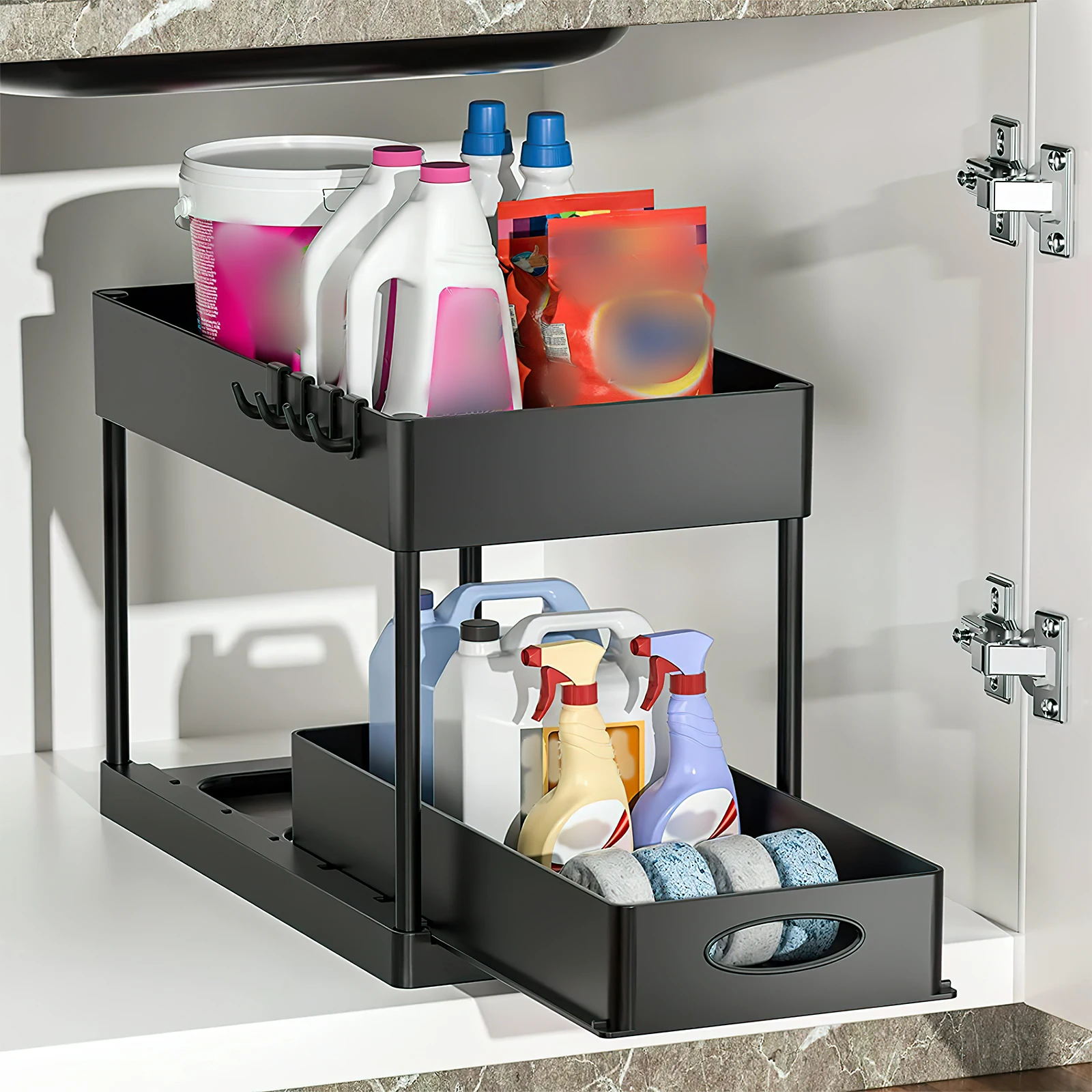 

Sliding Drawer Storage Rack Kitchen Organizer Under Sink ABS Waterproof Large Capacity No Installation for Bathroom