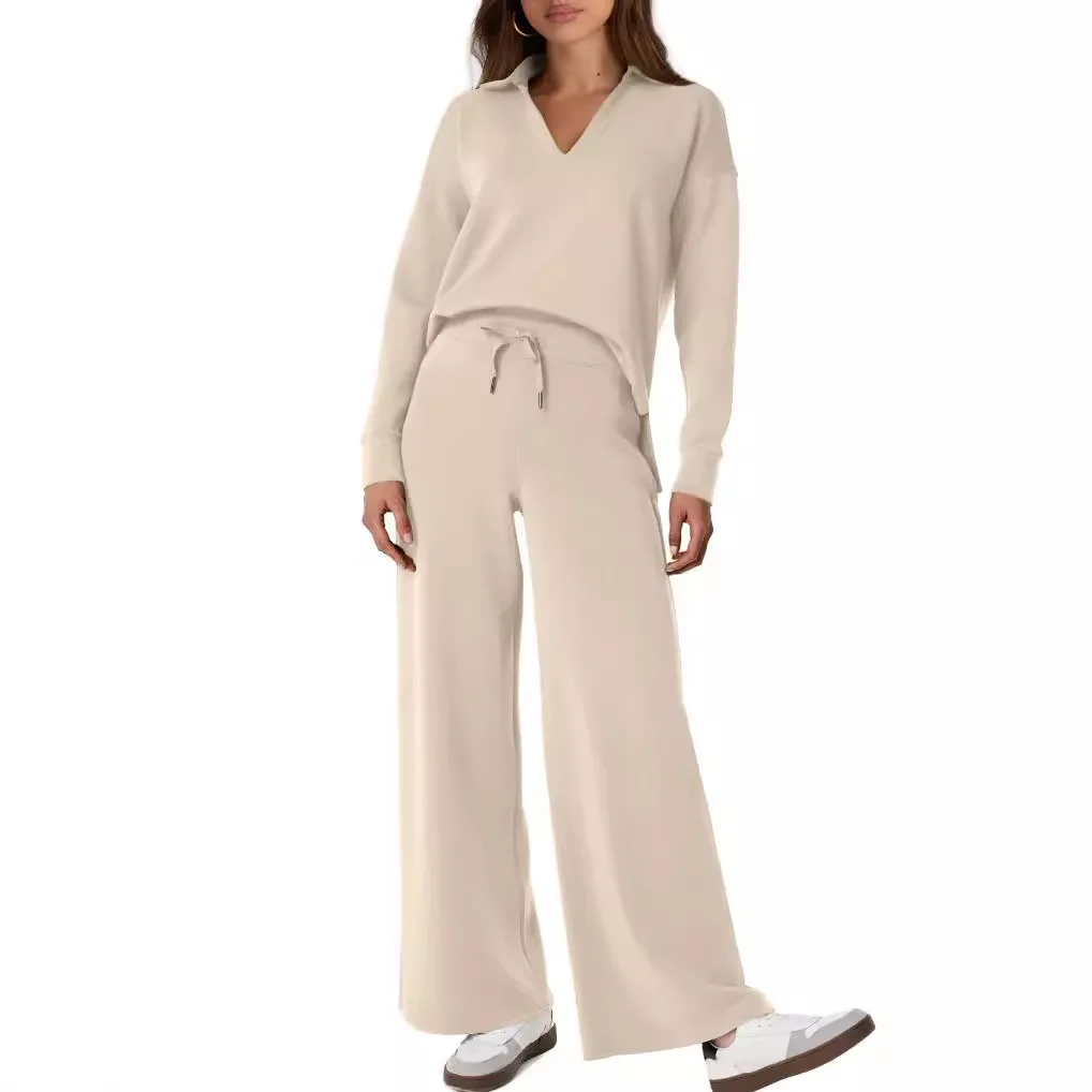

New Fashion Women's Two-piece Casual Long Sleeve Pants Sportswear Wide Leg Pants Set
