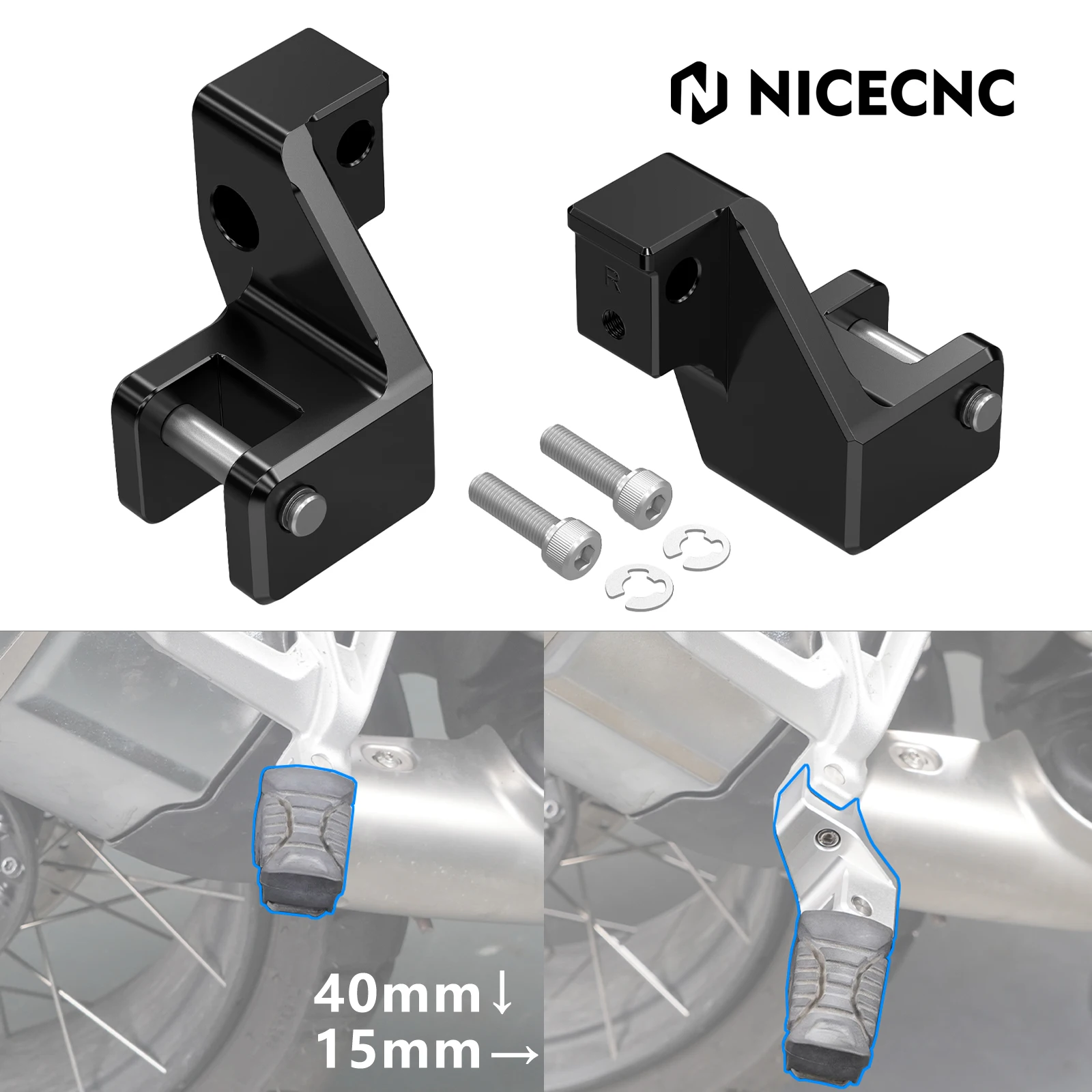 

For 2018-2023 BMW R1250GS 40mm Lower Footrests Footpeg Lowering Brackets for BMW R1250GS Adventure 2018 2019 2021 2022 2023 2024