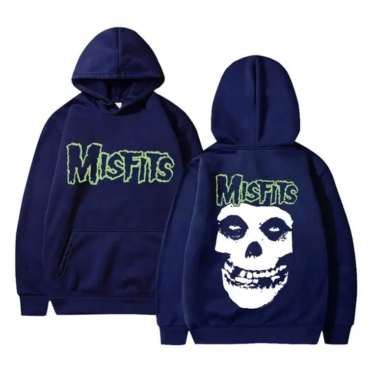 Horror Punk Misfits Skull Graphic Print Hoodie Men Gothic Vintage Loose Hoodies Male Fleece Cotton Clothes Men\'s Rock Sweatshirt