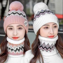 2024 Winter Women Plush Velvet Hats Neck Warmer Hat Scarf Set Beanies Cycling Windproof Hat Outdoor Ear Protection