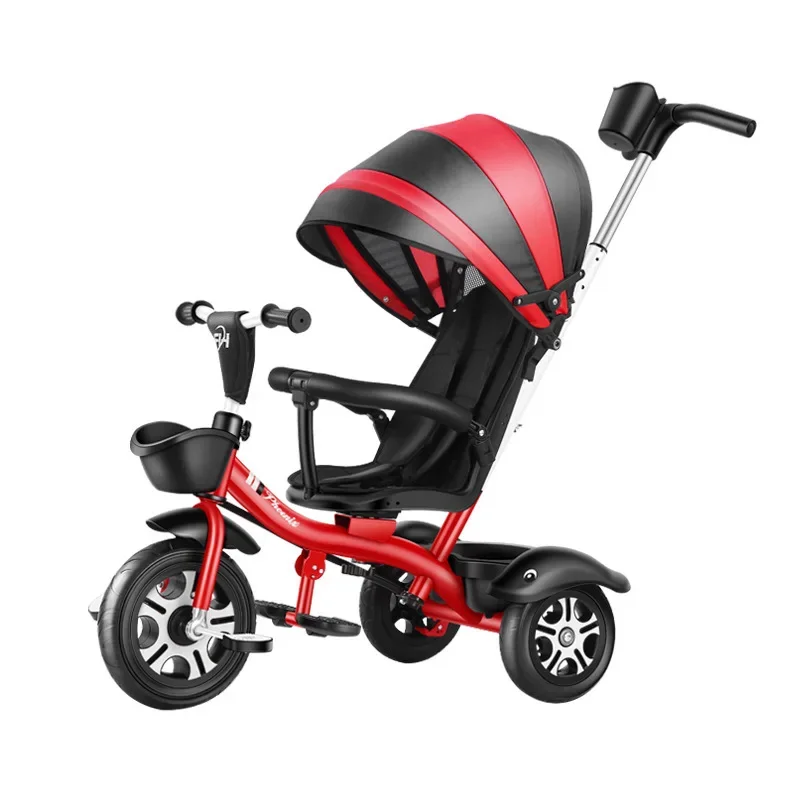 Cochecito de bebé de tres ruedas, carrito de Pedal multifuncional, ligero, asiento giratorio de dos vías