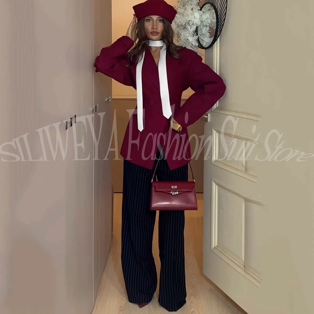 Women's 2 Piece Blazer Set Oversized Blazer + Black Striped Wide Leg Pants Elegant Office Lady Business Casual Chic Outfit