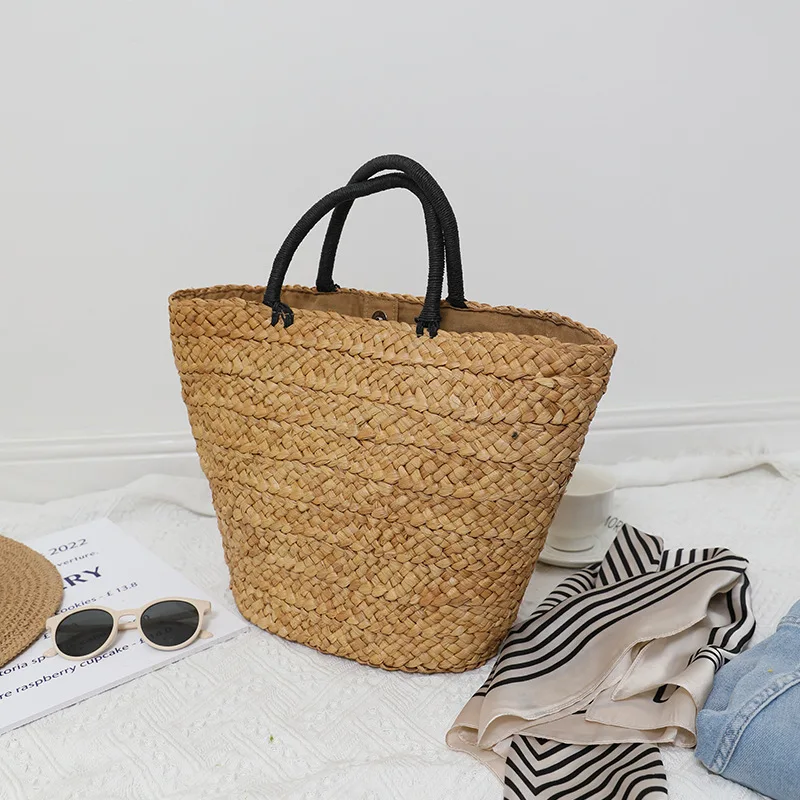 Women\'s Holiday Beach Bag Korean Style Ins Large Capacity Straw Bag Versatile Simple Portable Natural Grass Handwoven Bag