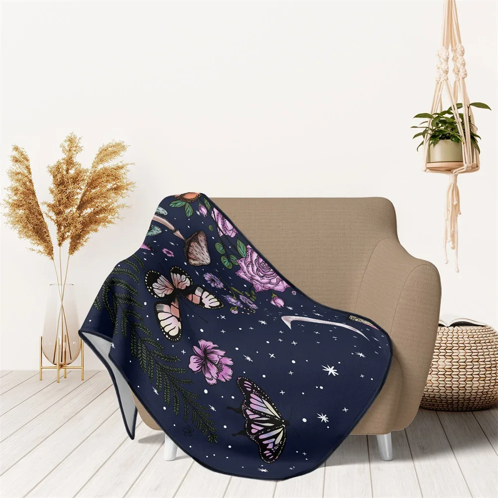 

Bohemian Butterfly Flowers Printed Soft Flannel Blanket Bedspread Sofa Cover Couch Chair Dust Ruffle Tapestry Carpet Outdoor