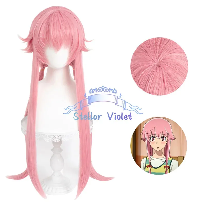 

LQYuno Gasai Cosplay Wig Heat Resistant Anime Future Diary Yuno Gasai Cosplay Synthetic Wigs 90CM Pink Anime Wig Halloween Party