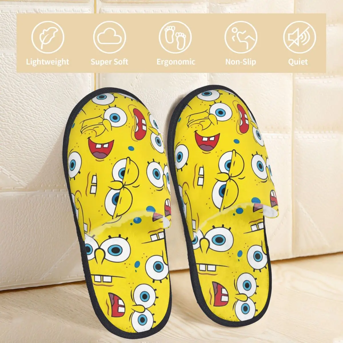 SpongeBobed Kids Cartoon Anime Home Cotton Slippers Non-slip Soft Memory Foam Cotton Slippers Living Room